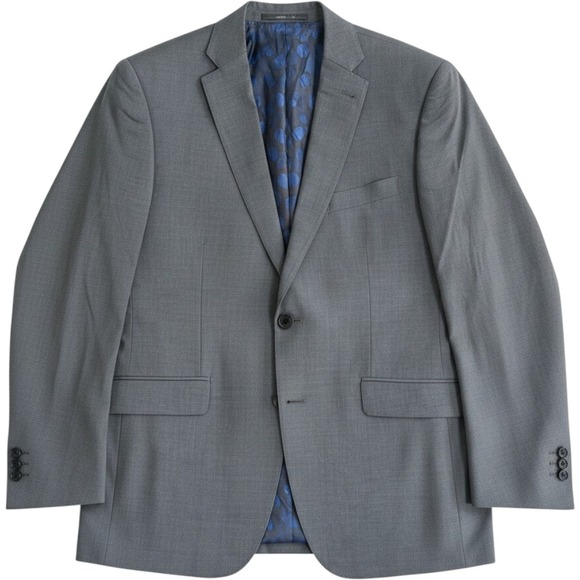 Indochino Other - Indochino Mens Gray Two Button Tailored Blazer Jacket Blue Polka Dot Lining 42R